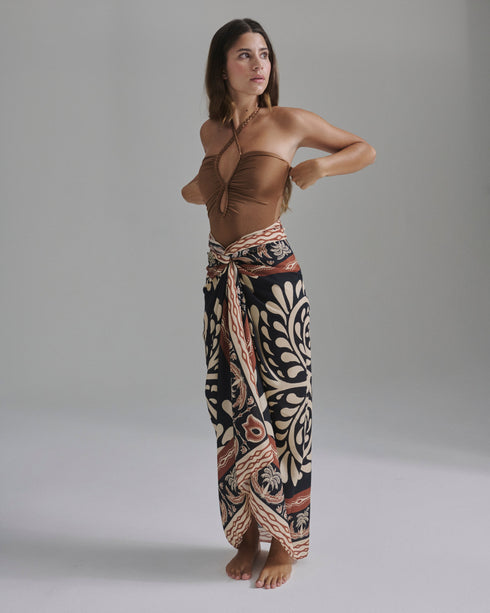 De La Falaise Cotton Silk Sarong / Black Arabesque